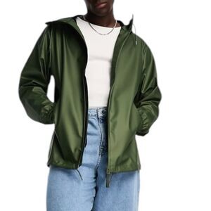 RAINS Jacket Storm Breaker Adult XS Green 18370 Zip Up Hood Waterproof Evergreen